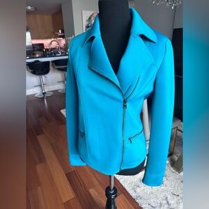 Tahari Bright Turquoise Zip Moto Jacket